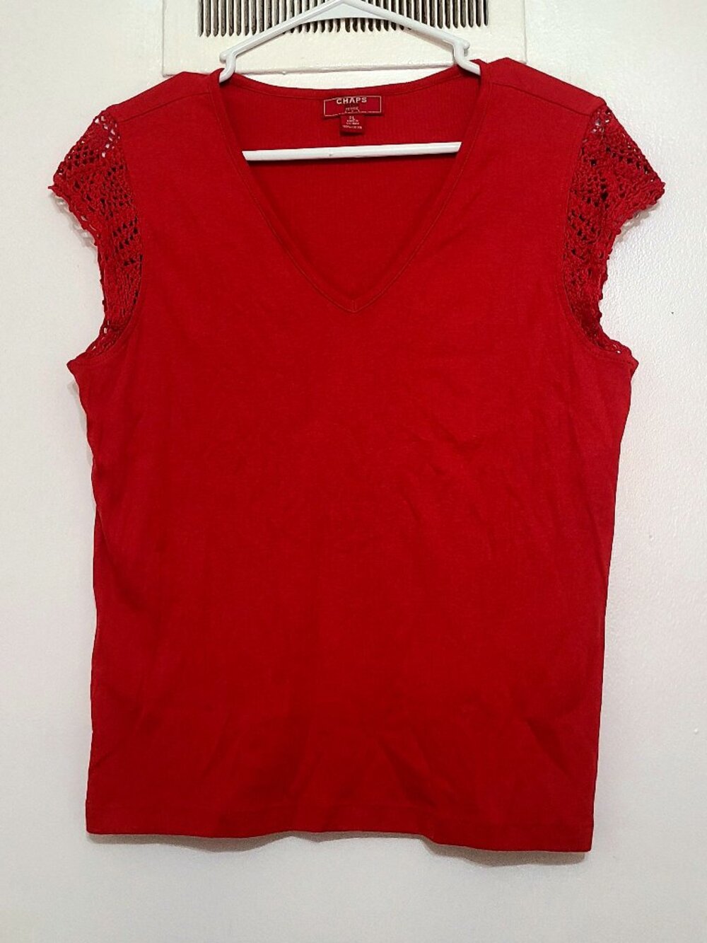 Petite Red Cotton V‑Neck Top – PL